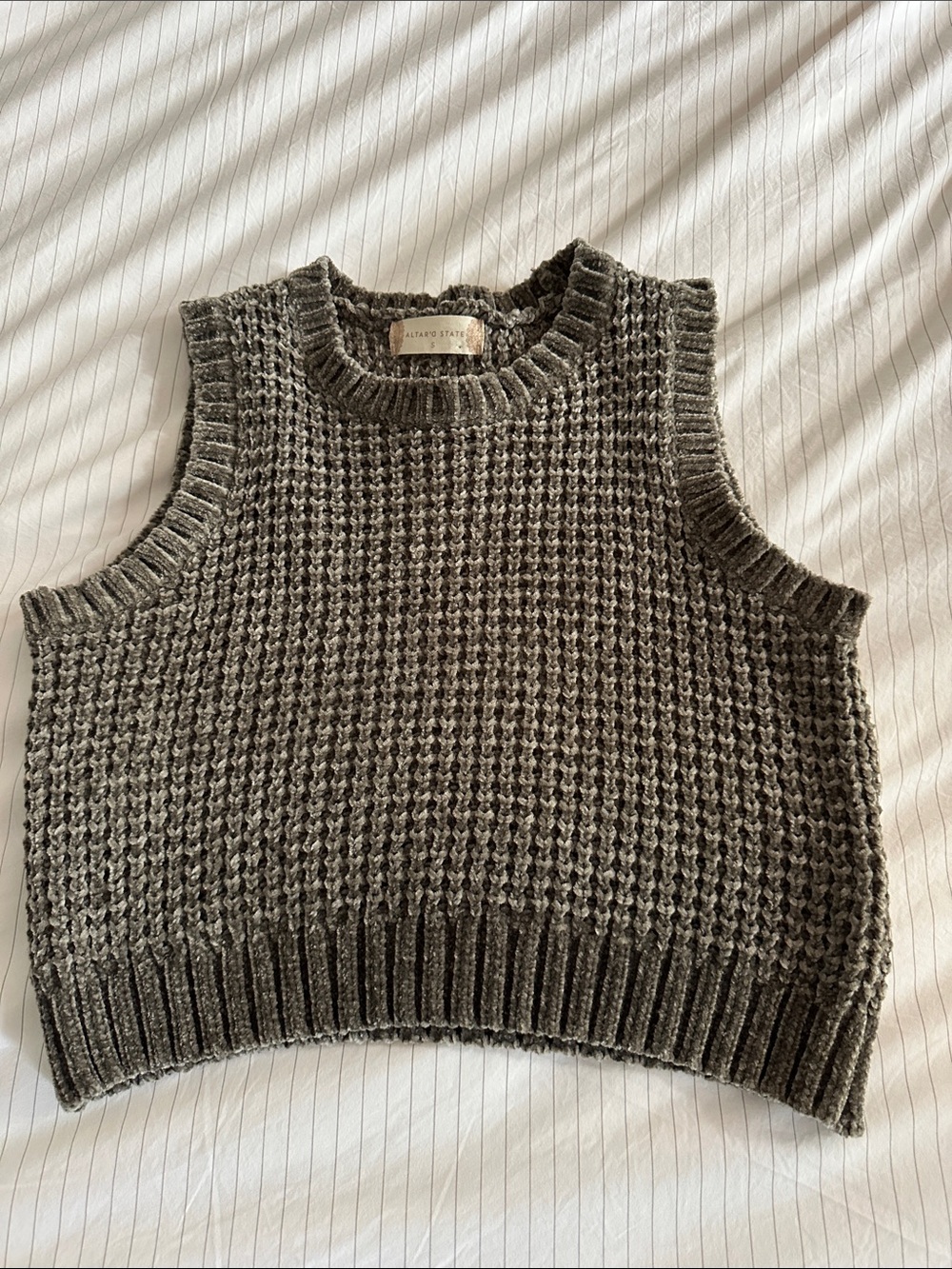 Altar'd State Olive Knit Waffle Sweater Vest